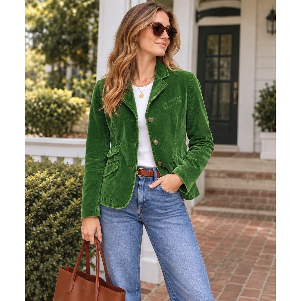 American Eagle Outfitters Green Corduroy Stretch Blazer Jacket Womens Small